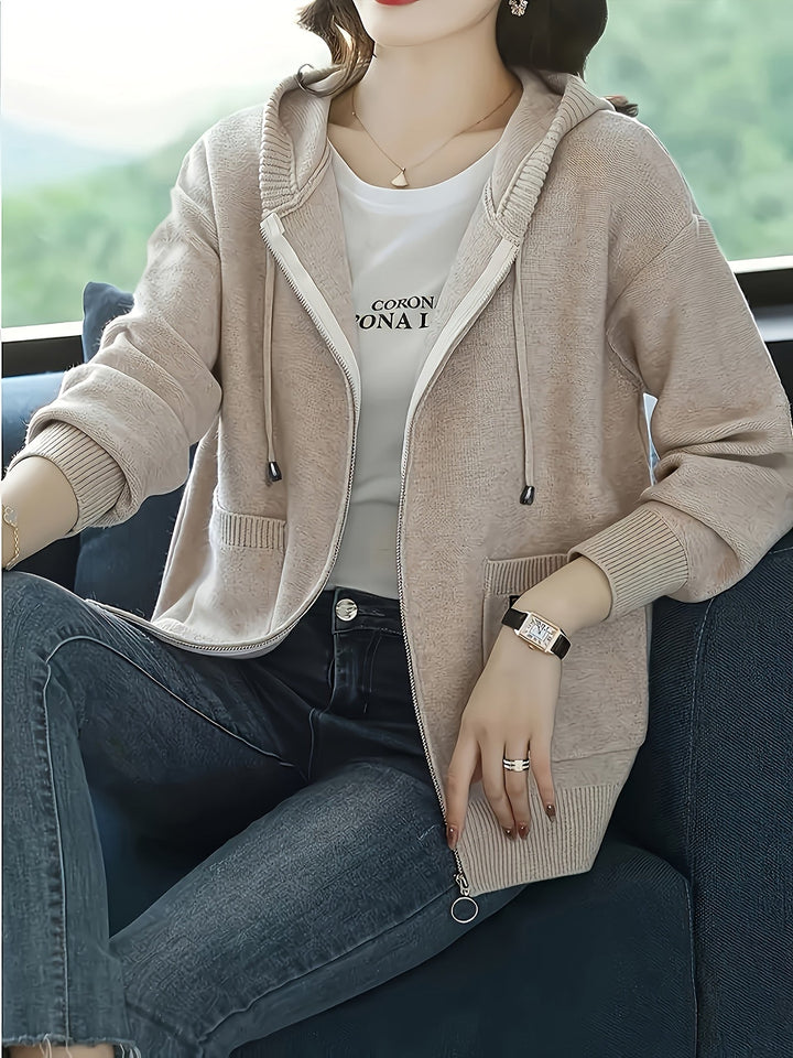 Przytulny Zip-Up z kapturem kardigan