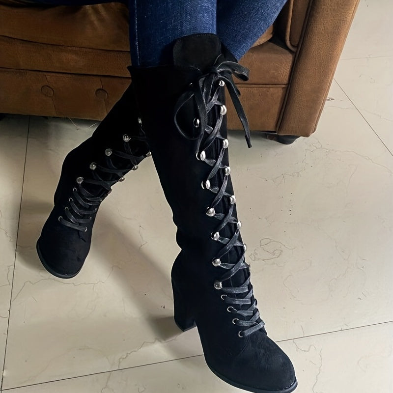Sznurowane Chunky-Heel Tall buty