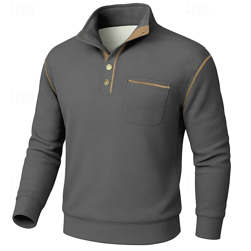 Fakturowany Half-Button sweter