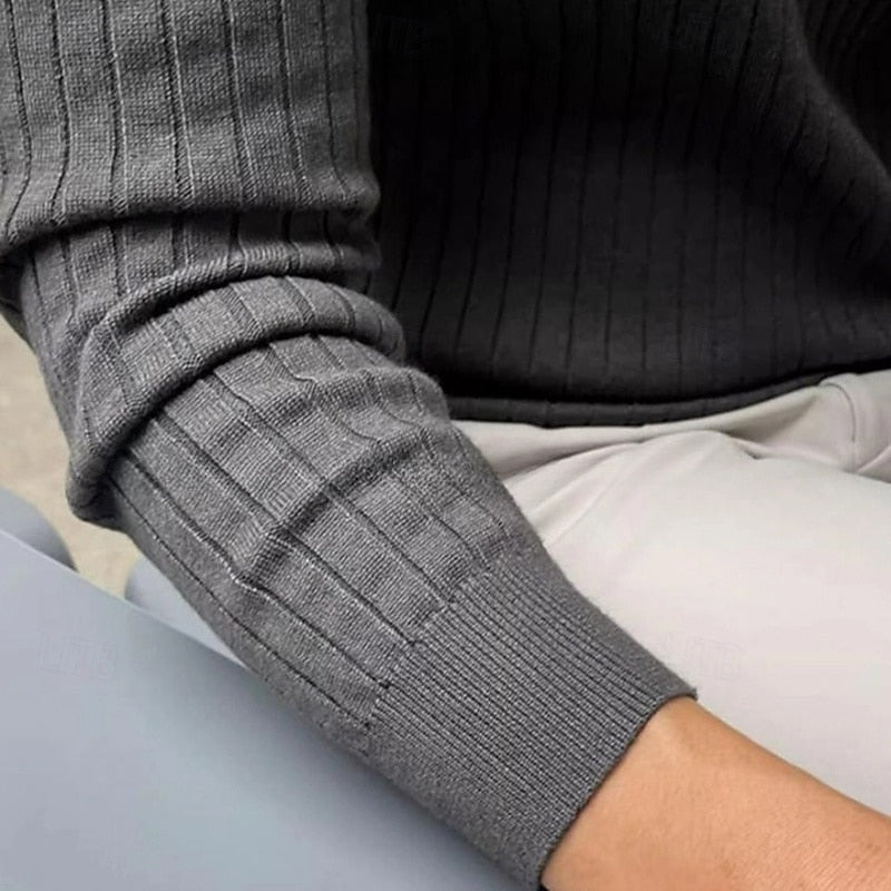 Prążkowany Henley sweter