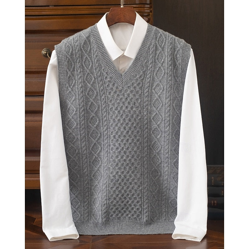 Cable-Textured sweter z dekoltem V kamizelka