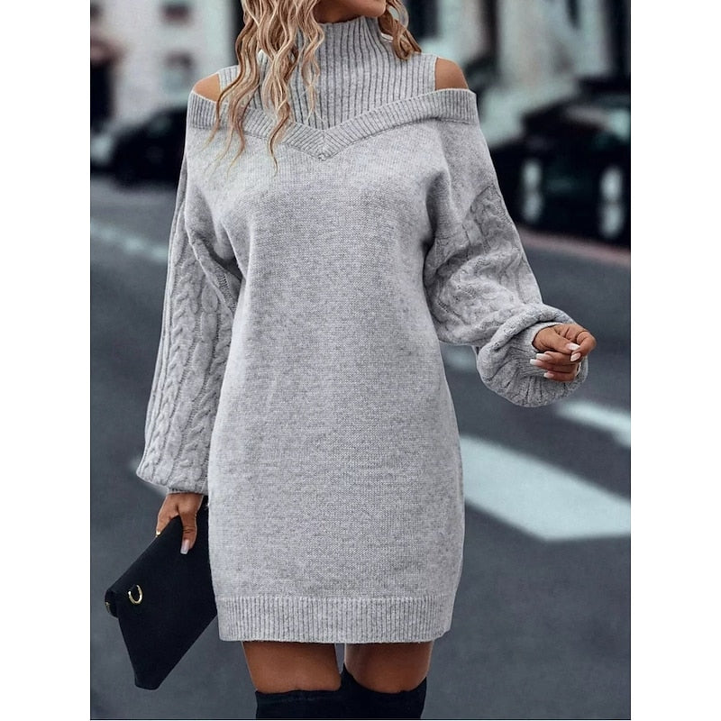 Cold-Shoulder sweter z golfem sukienka