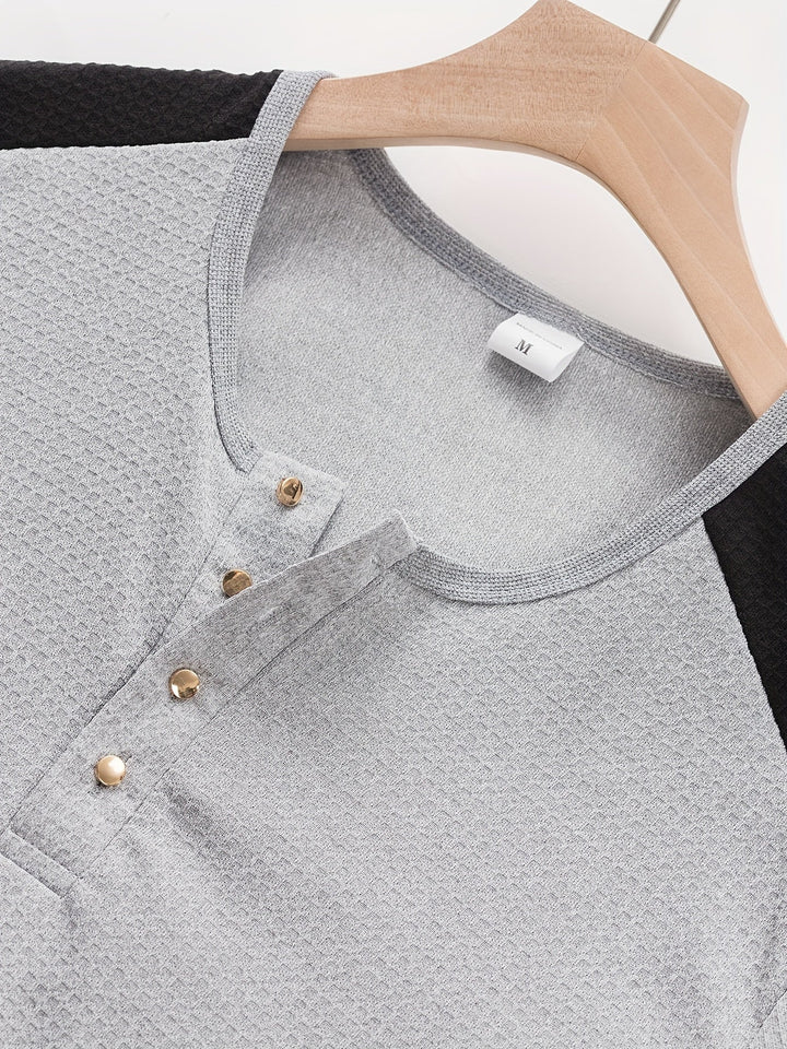 Fakturowany długi-rękaw Henley
