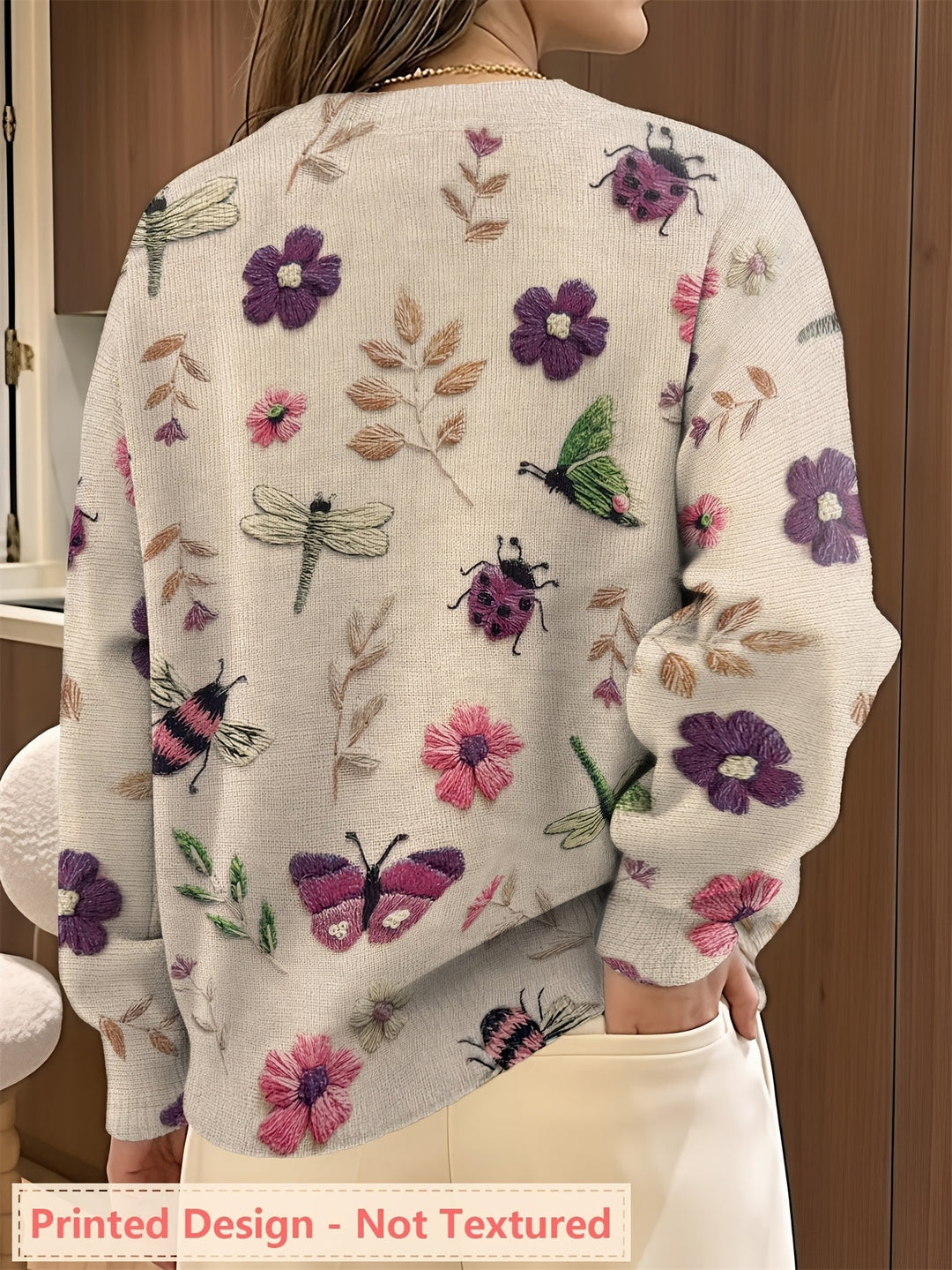 Botanical wzór okrągły dekolt sweter
