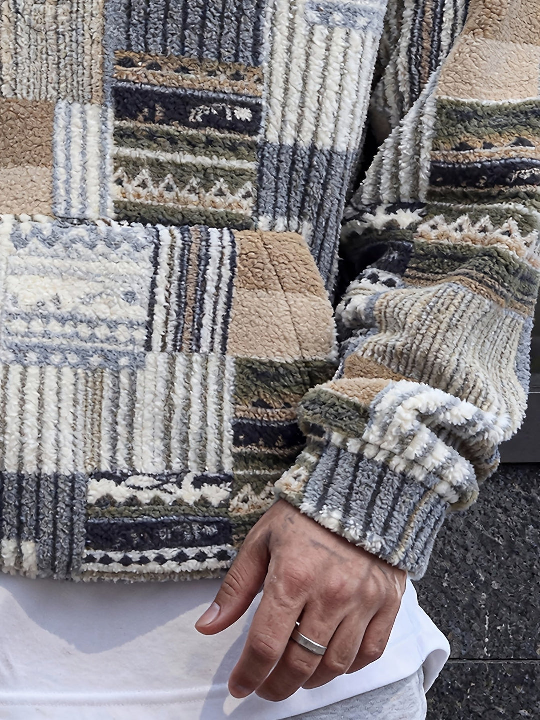 Wzorzysty zamek 1/4 sweter