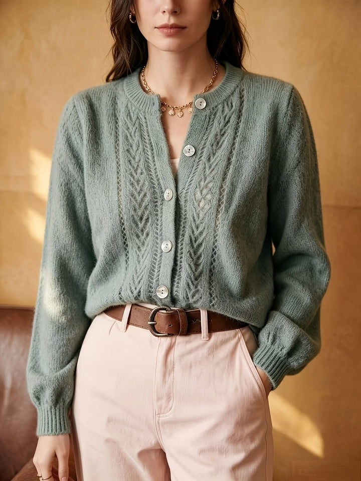 Miękko fakturowany Round-Neck kardigan