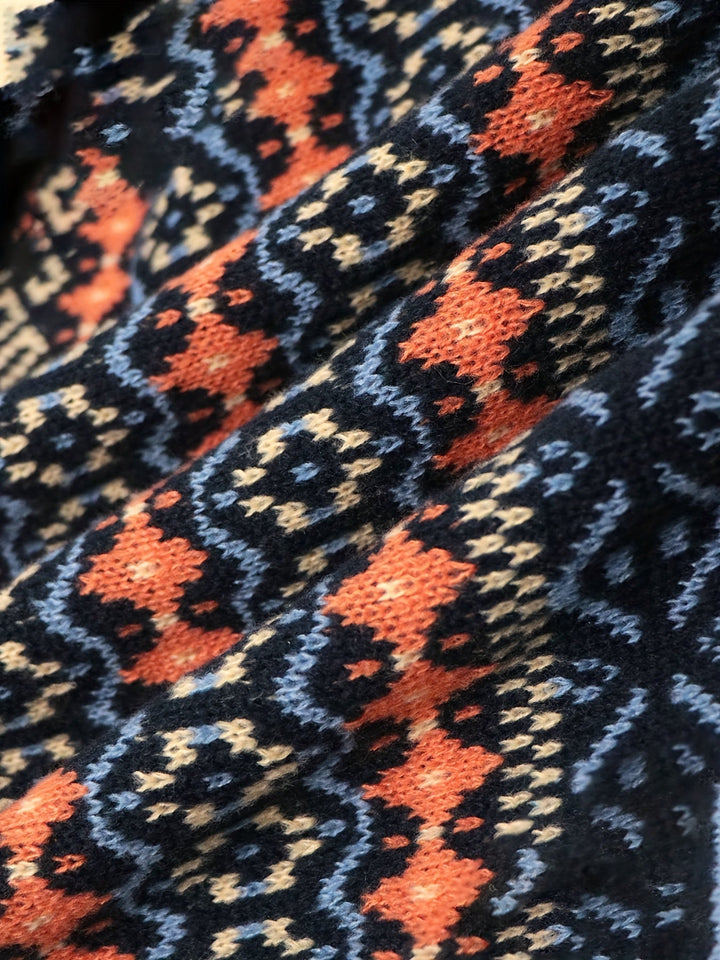 Vintage Jacquard luźny-krój sweter