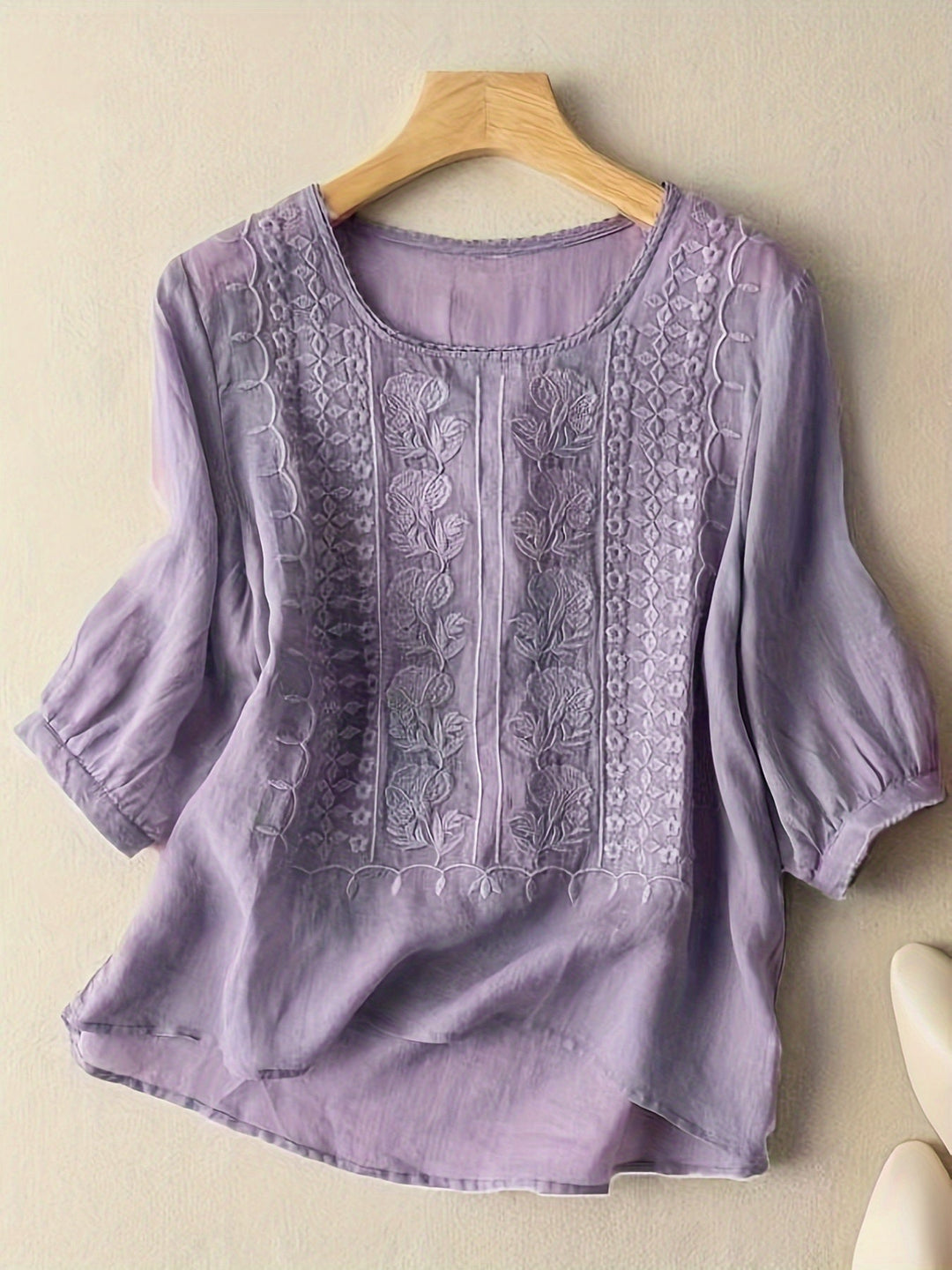 Haftowany Scoop-Neck bluzka