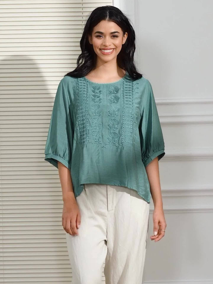 Haftowany Scoop-Neck bluzka