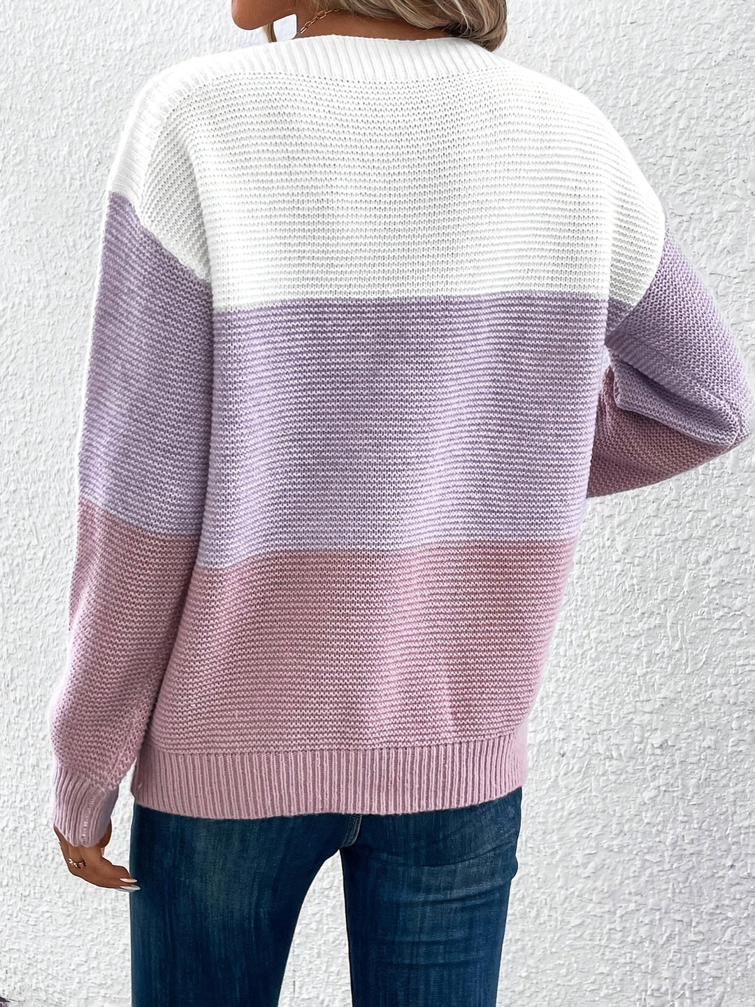 Blok kolorów Drop-Shoulder sweter