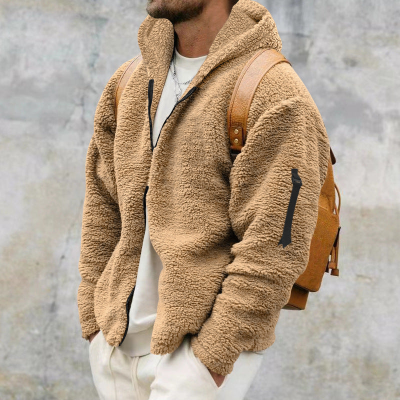Męska polarowa kurtka teddy z kapturem