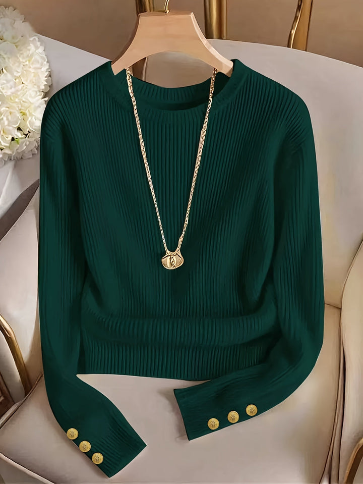 Prążkowany Button-Cuff sweter
