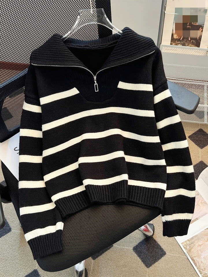 W paski zamek 1/4 sweter