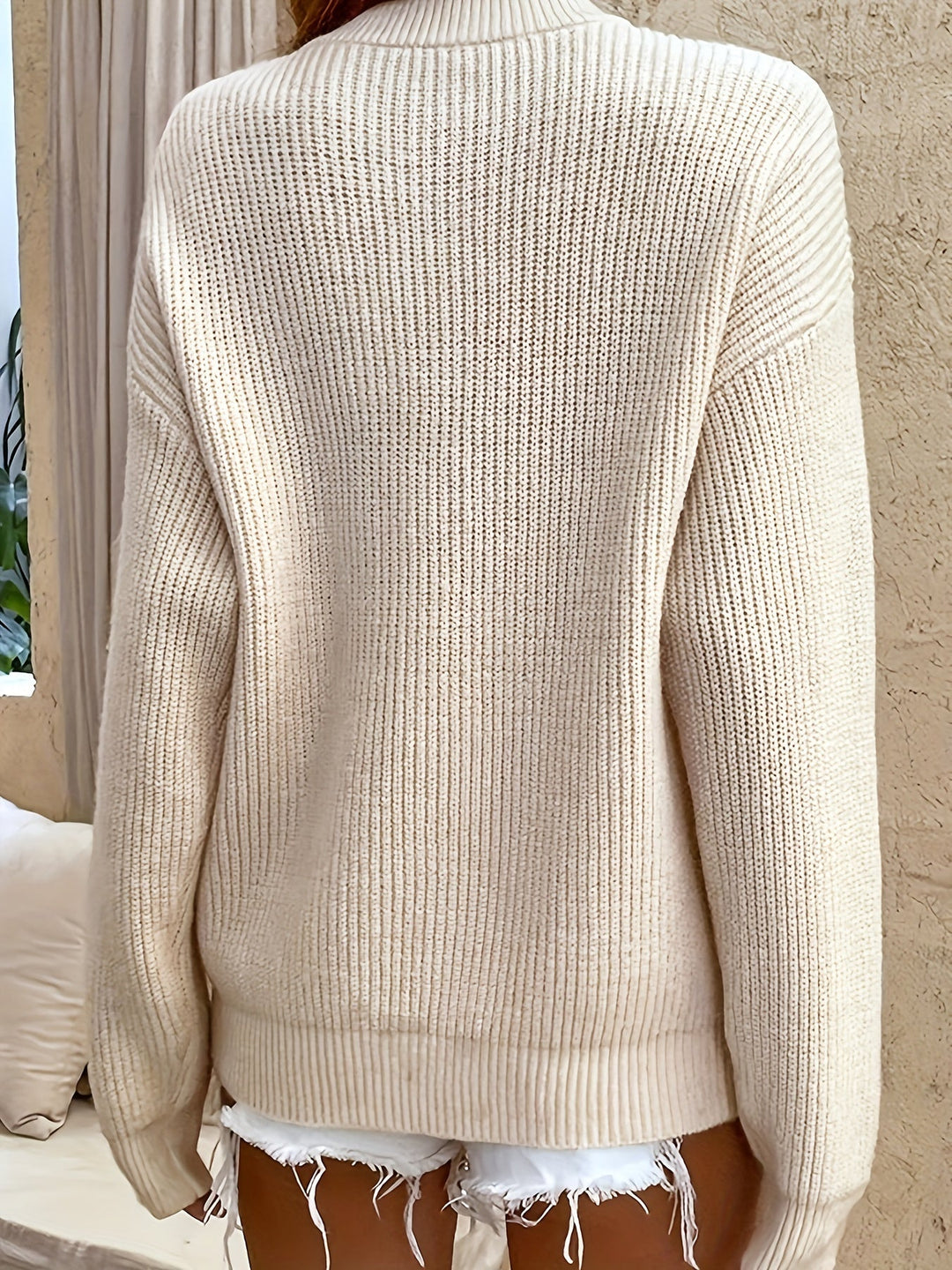 Prążkowany Henley sweter