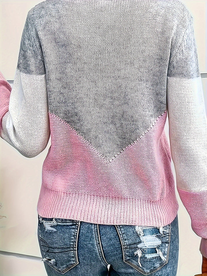 Colorblock sweter z dekoltem V