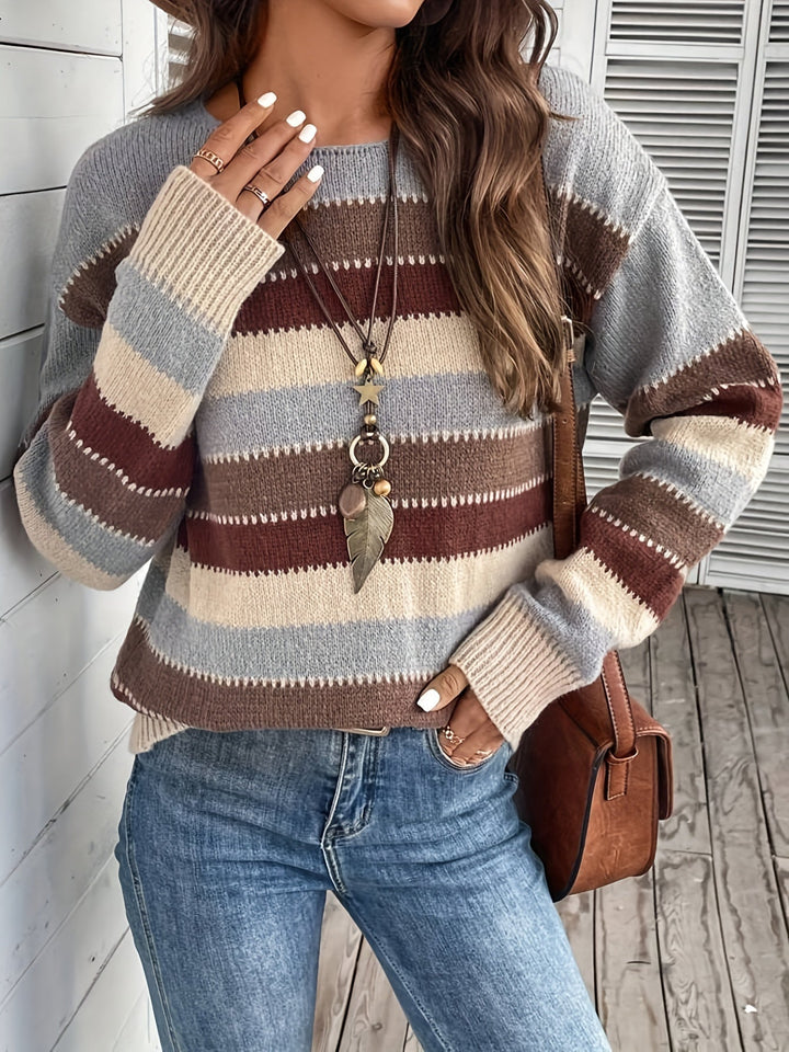 Przytulny w paski Round-Neck sweter