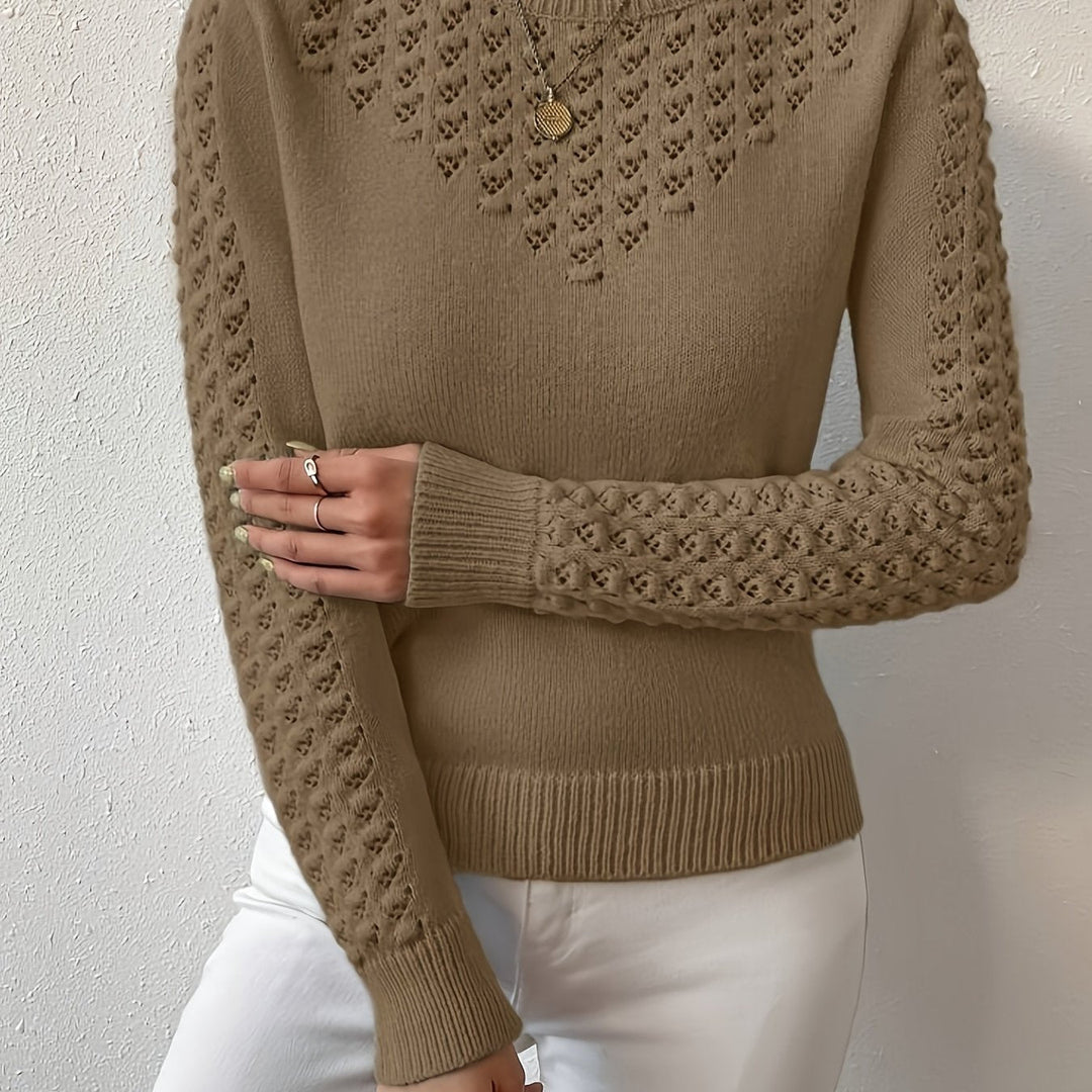 Pointelle-Knit Round szyja sweter