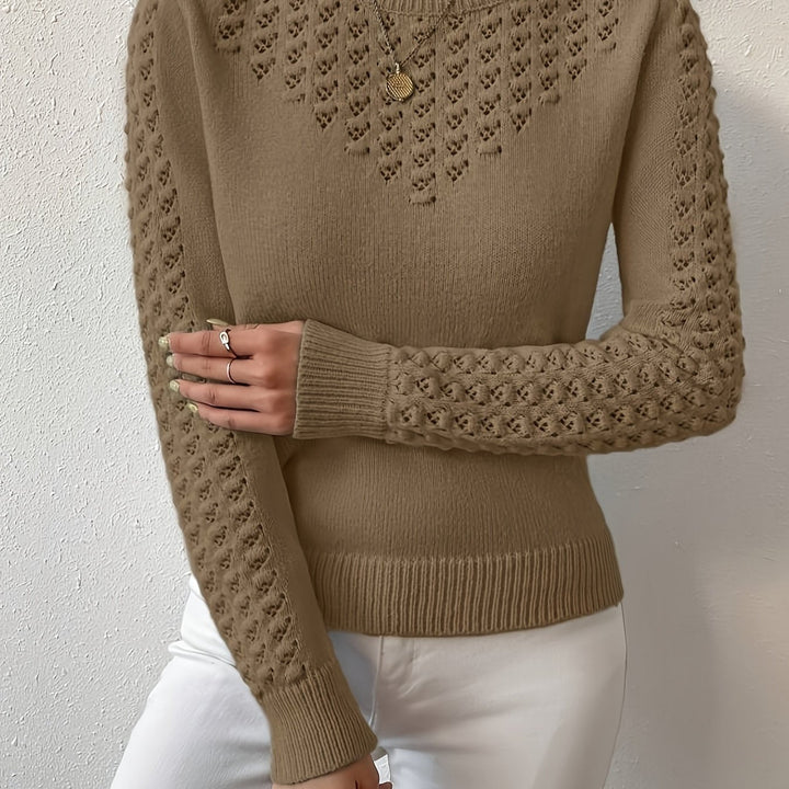 Pointelle-Knit Round szyja sweter