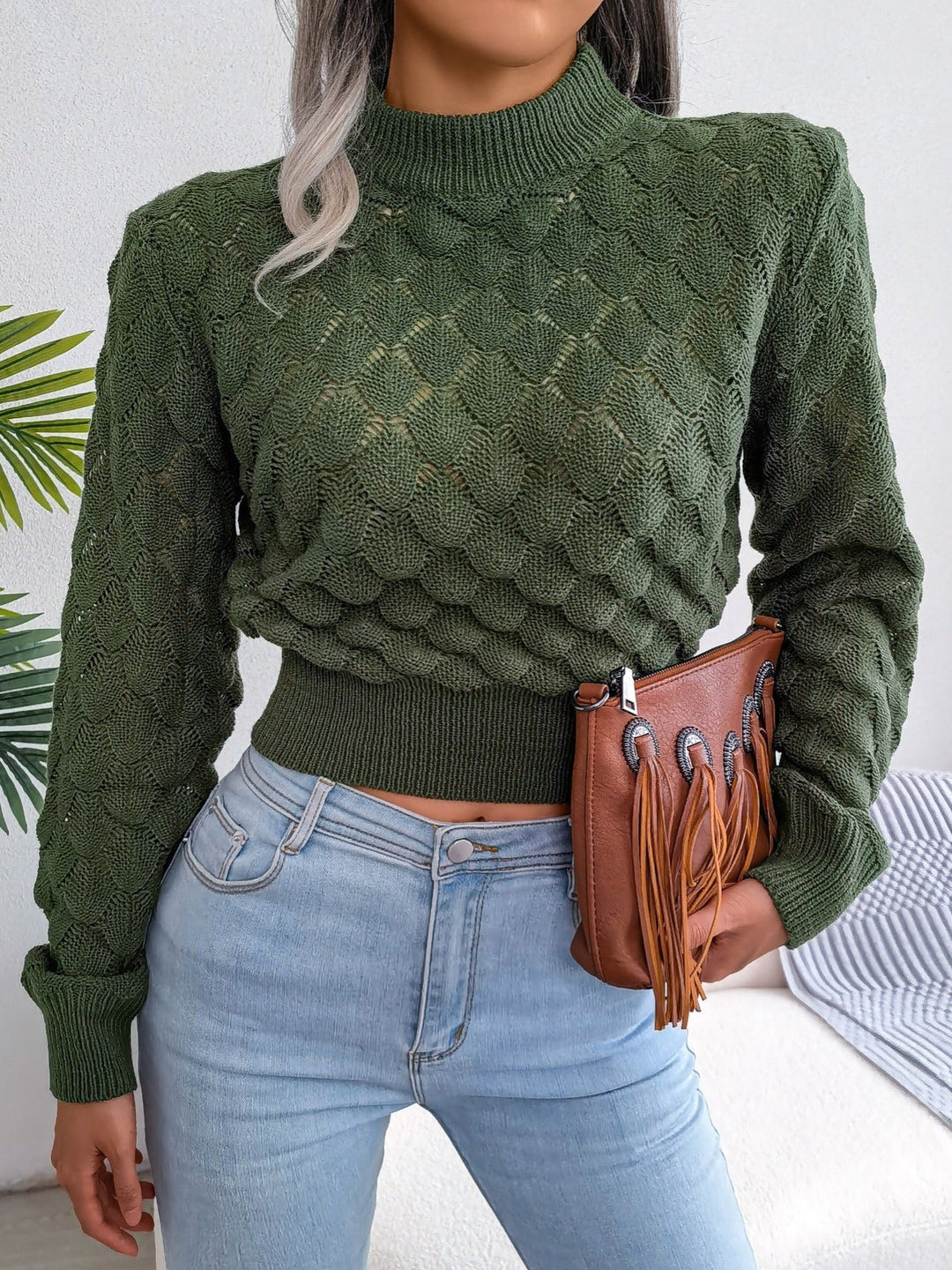 Fakturowany Cropped sweter