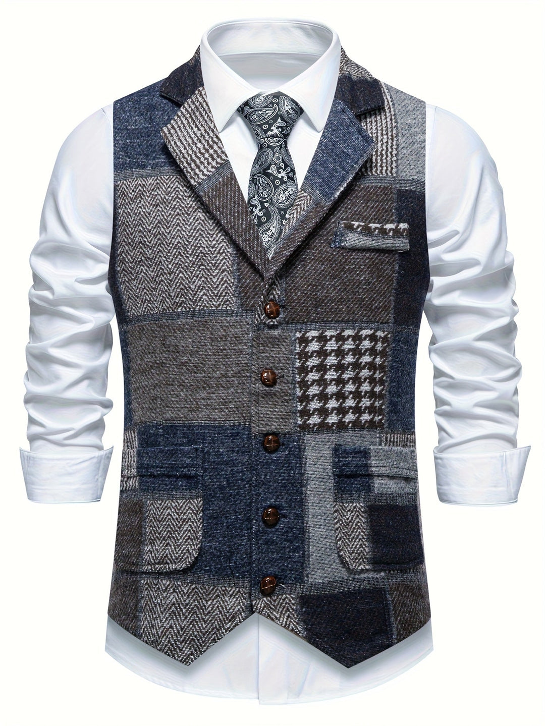 Patchwork kamizelka z jodełka wzór
