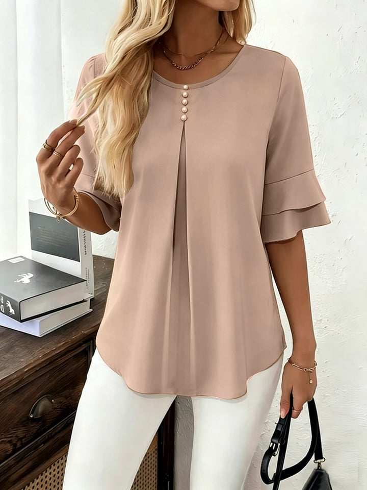 Flared-Sleeve plisowany bluzka
