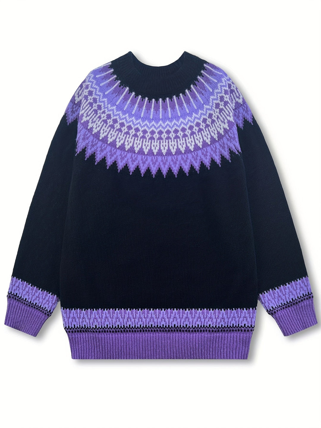 Chunky Jacquard Round szyja sweter