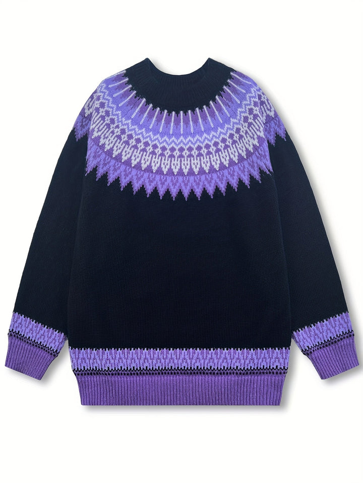 Chunky Jacquard Round szyja sweter