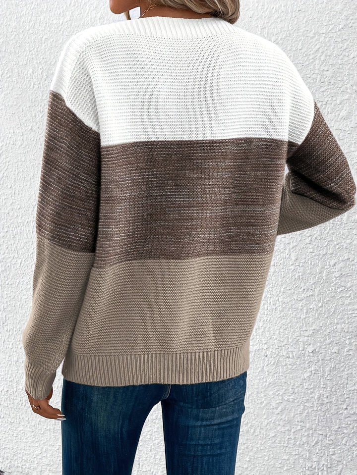Blok kolorów Drop-Shoulder sweter