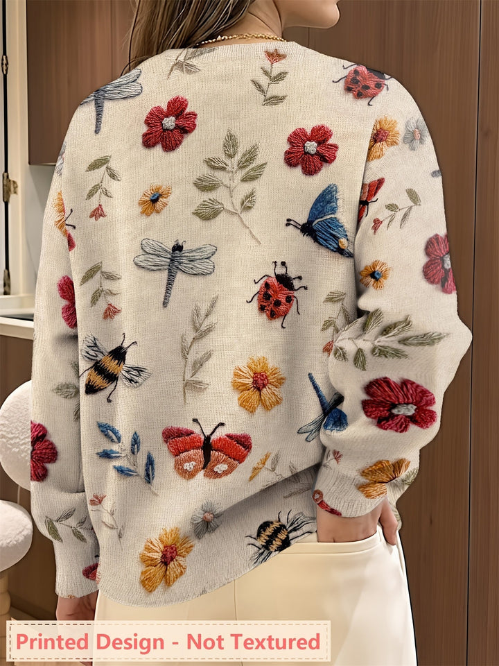 Botanical wzór okrągły dekolt sweter