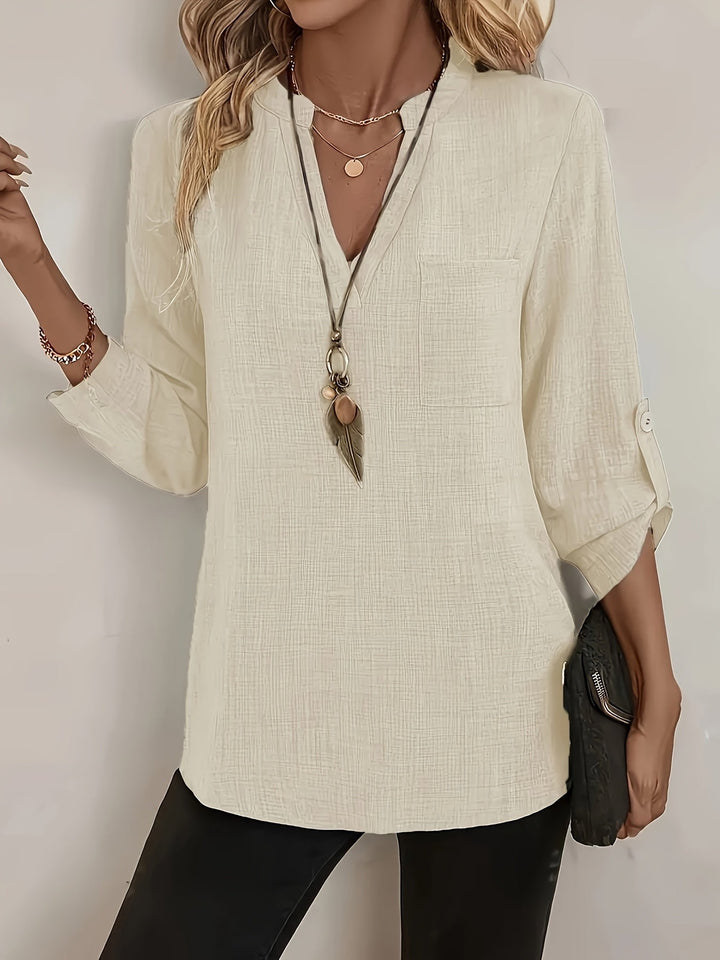 Elegancki dekolt V Roll-Sleeve top