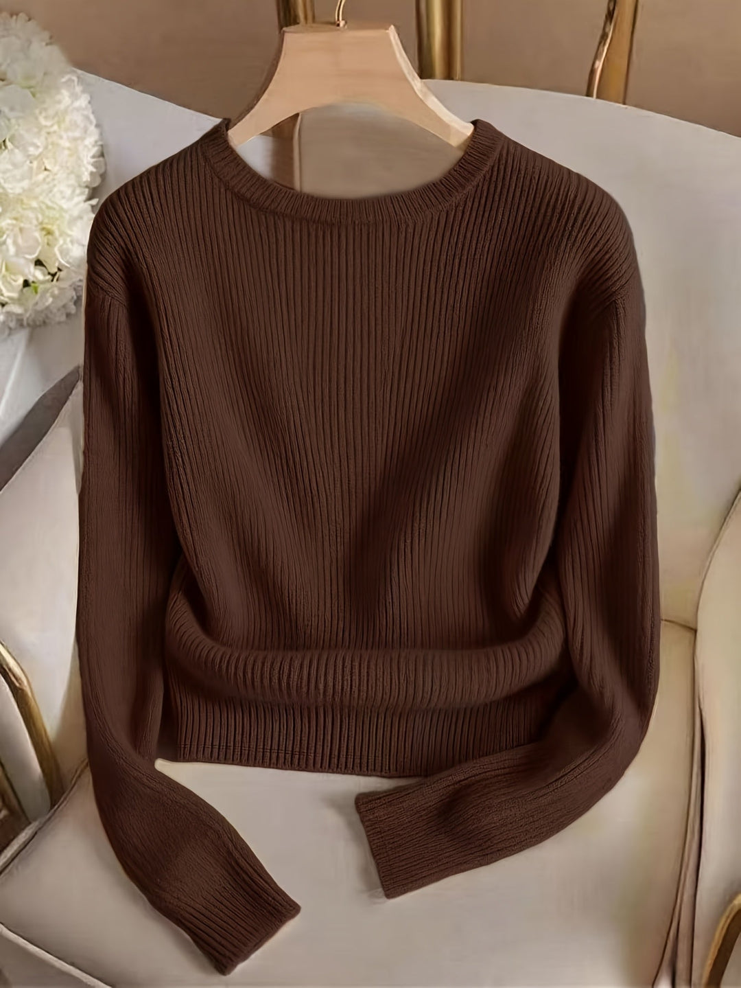 Prążkowany Button-Cuff sweter