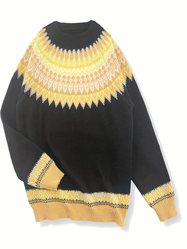 Chunky Jacquard Round szyja sweter