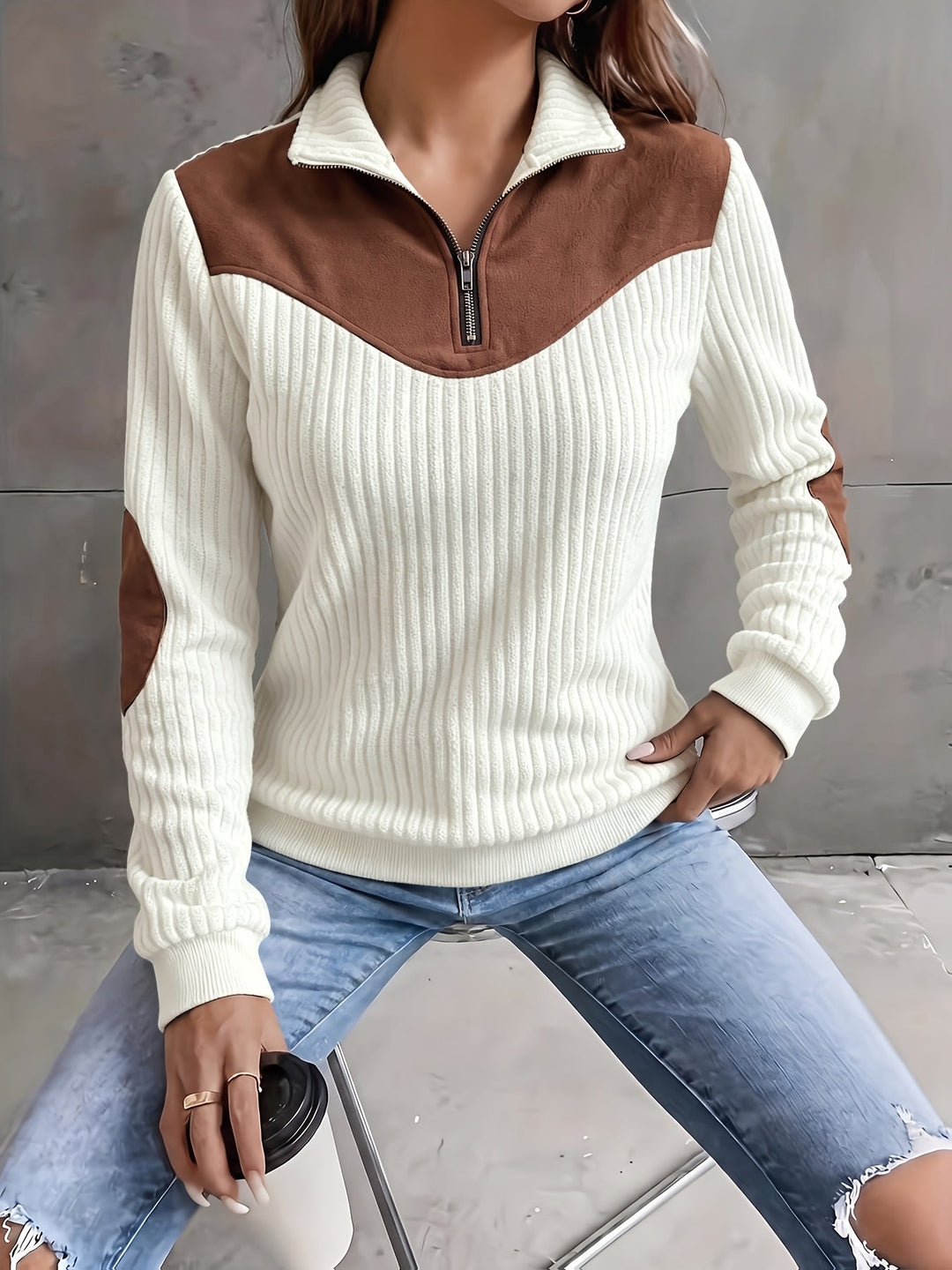Prążkowany zamek 1/4 sweter