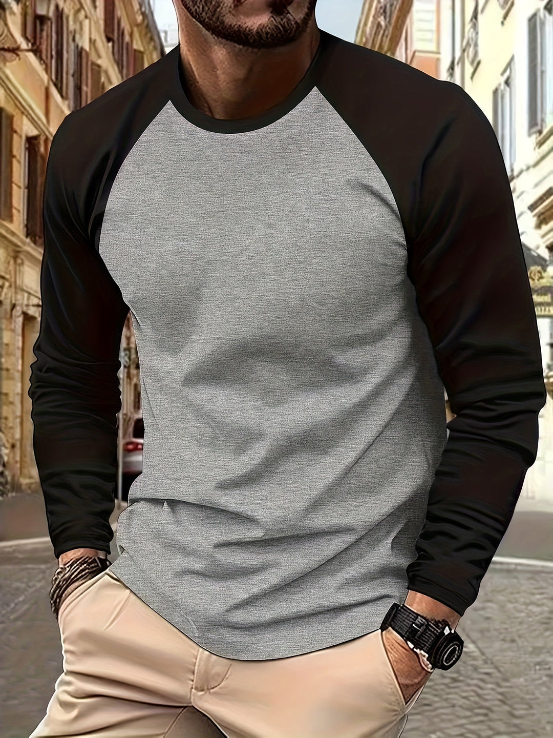 Two-Tone Raglan długi-rękaw top