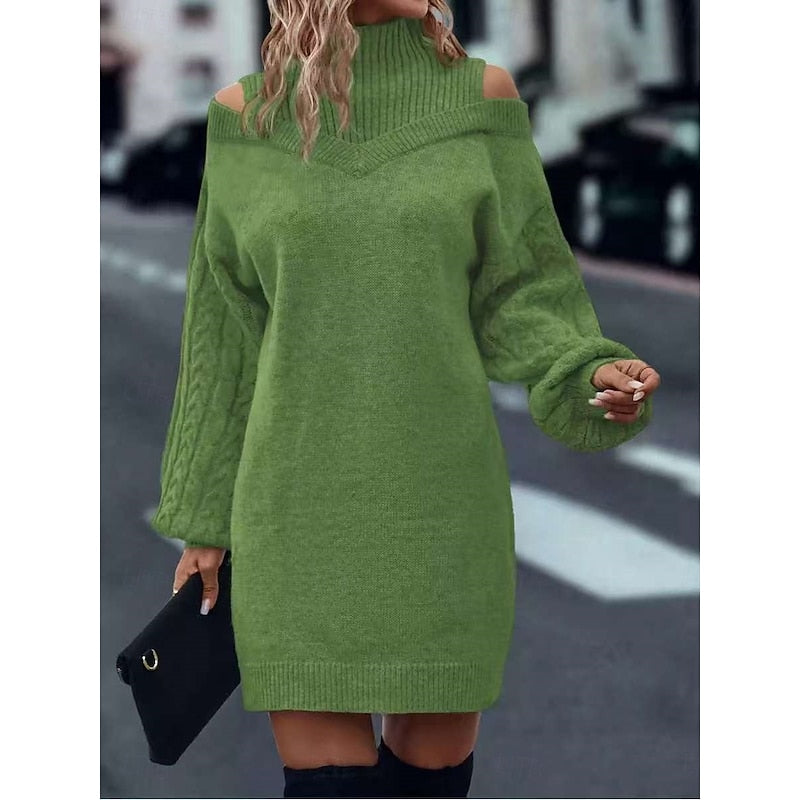 Cold-Shoulder sweter z golfem sukienka