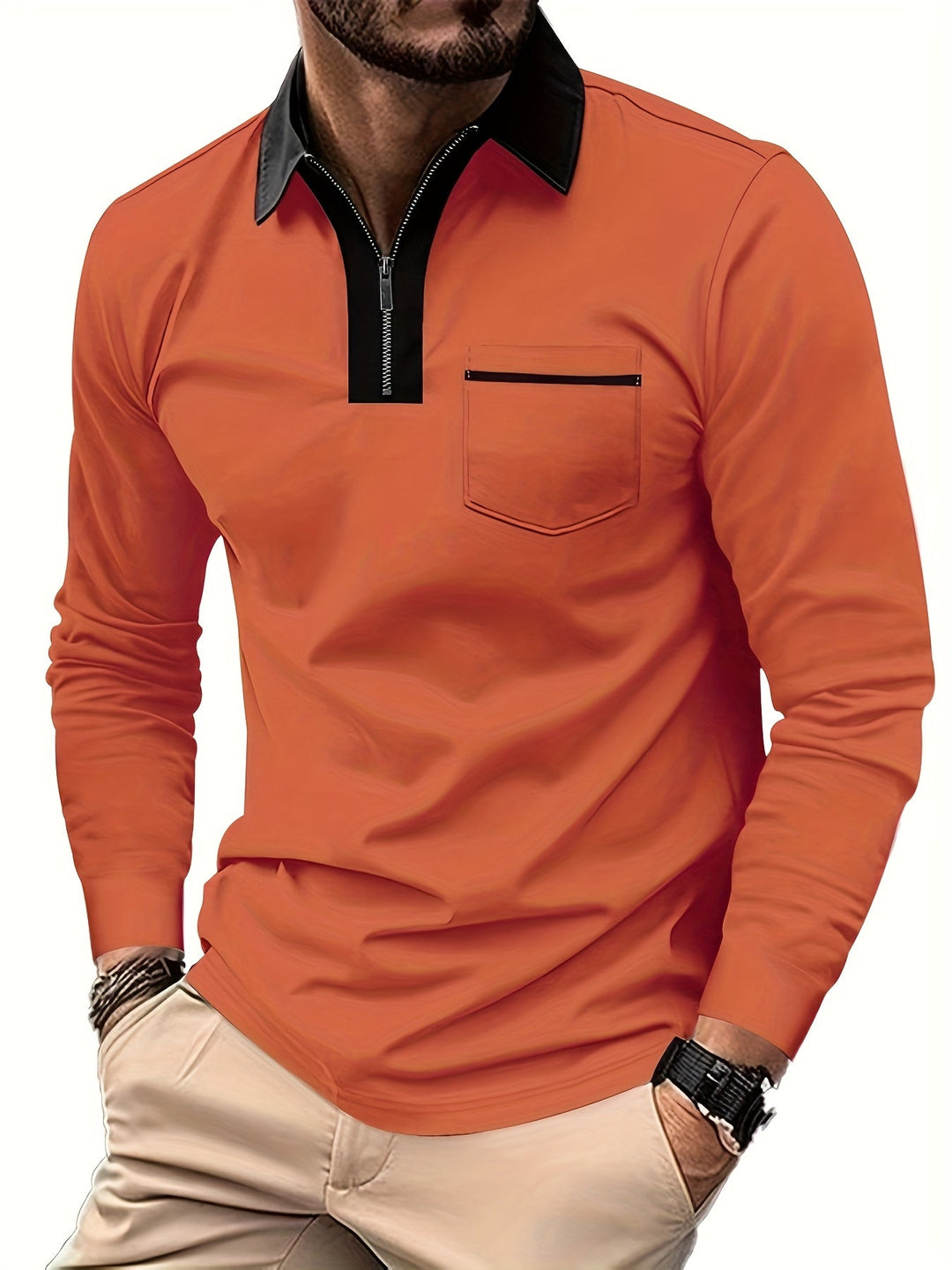 Elegancki zamek-kołnierz koszulka polo