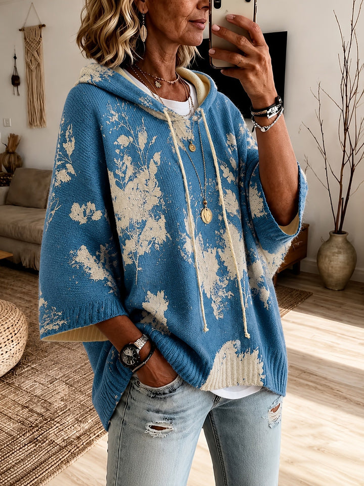 Z kapturem kwiatowy Cape sweter