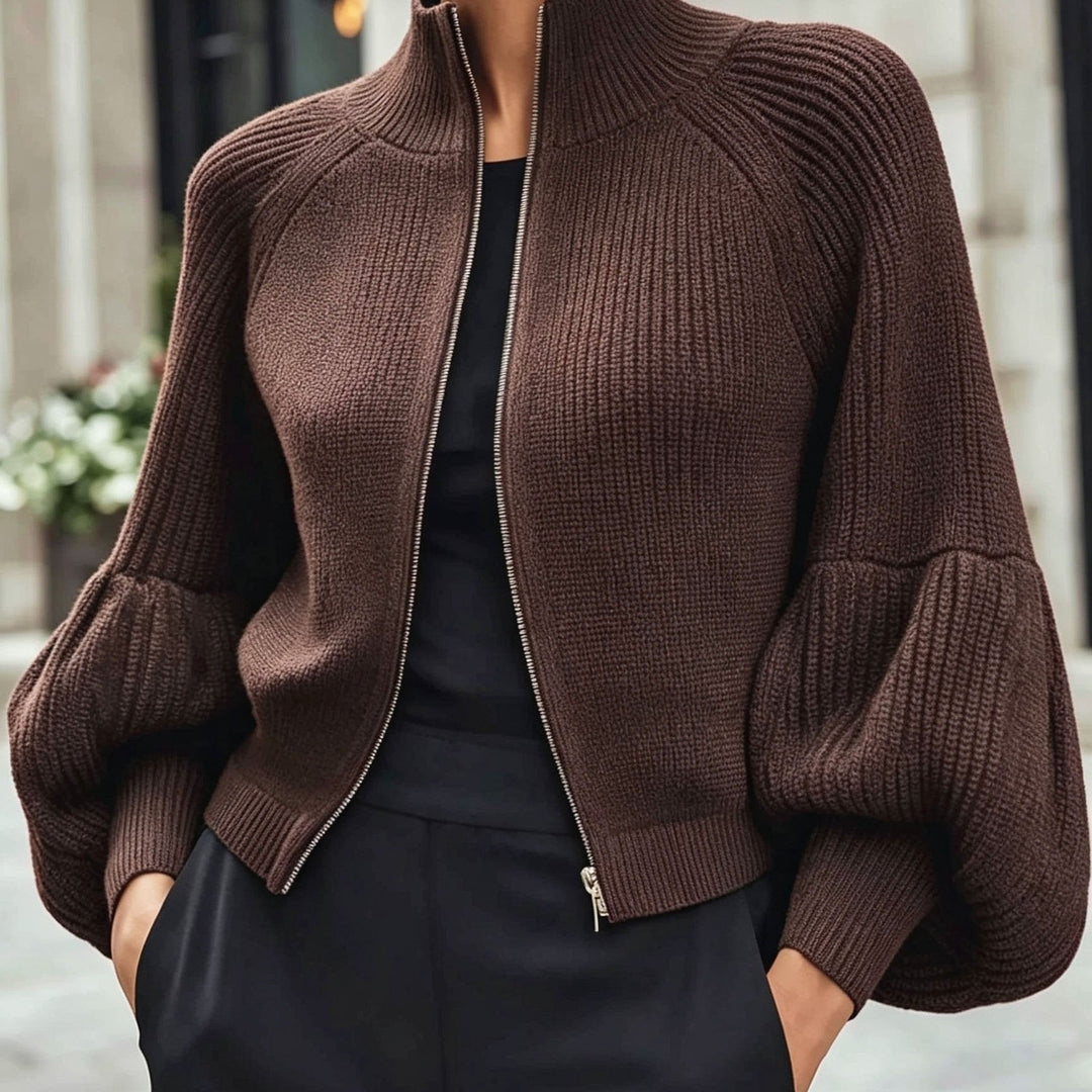 Zip-Up Puff-Sleeve kardigan