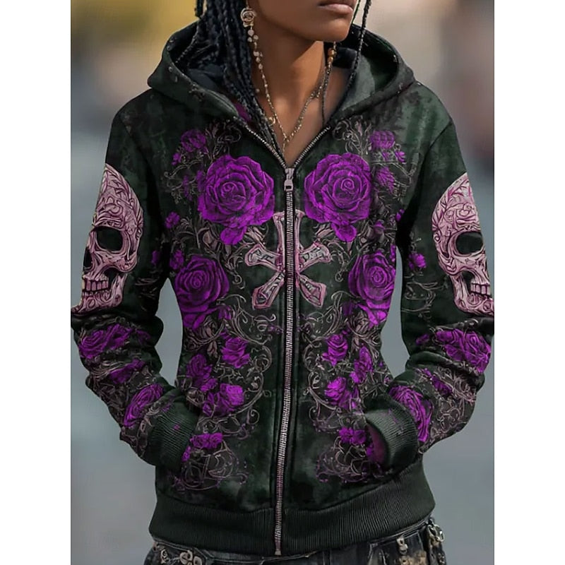 Czaszka &amp; Rose Halloween Zip-Up bluza z kapturem