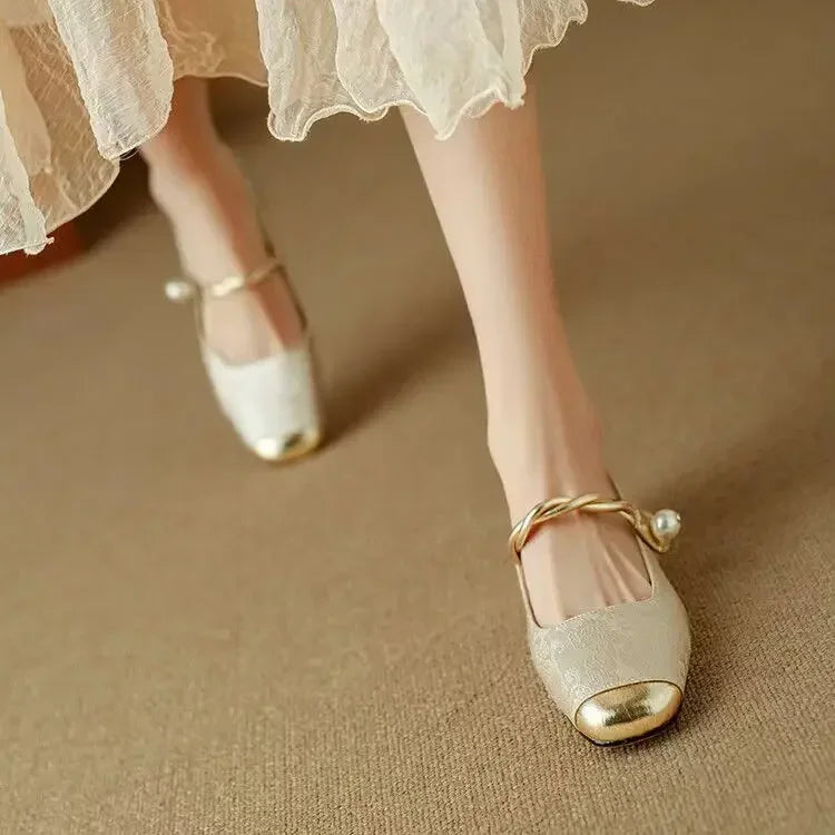 Vintage pleciony Pearl pasek buty