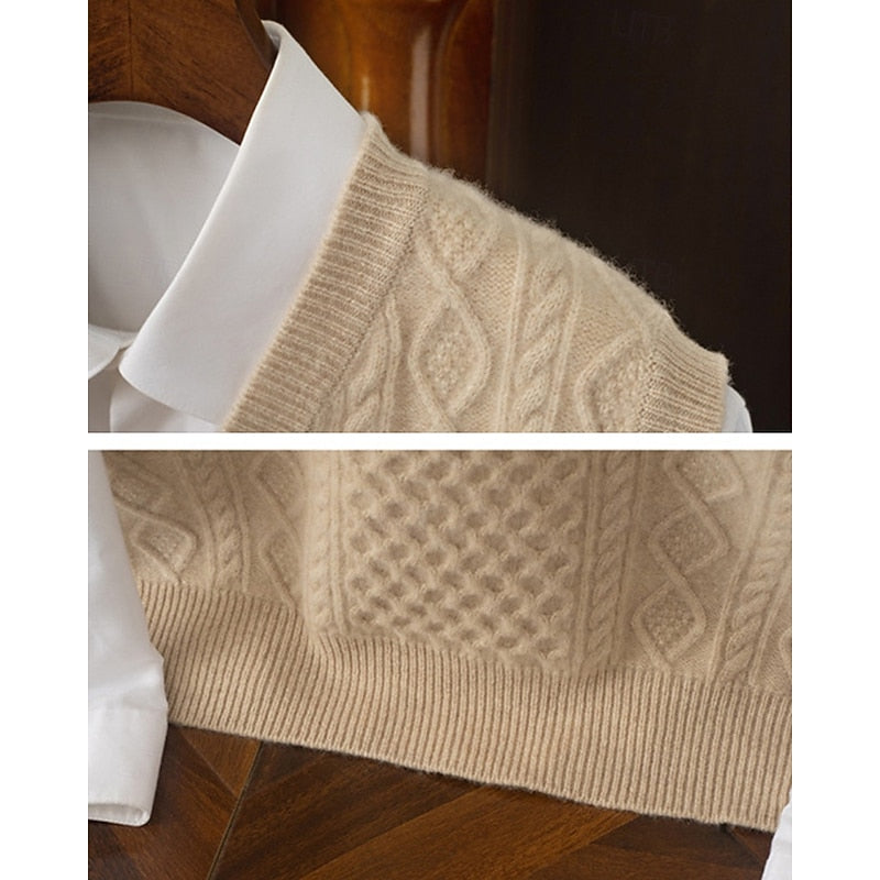 Cable-Textured sweter z dekoltem V kamizelka
