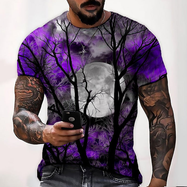 Halloween księżyc graficzny okrągły dekolt T-shirt
