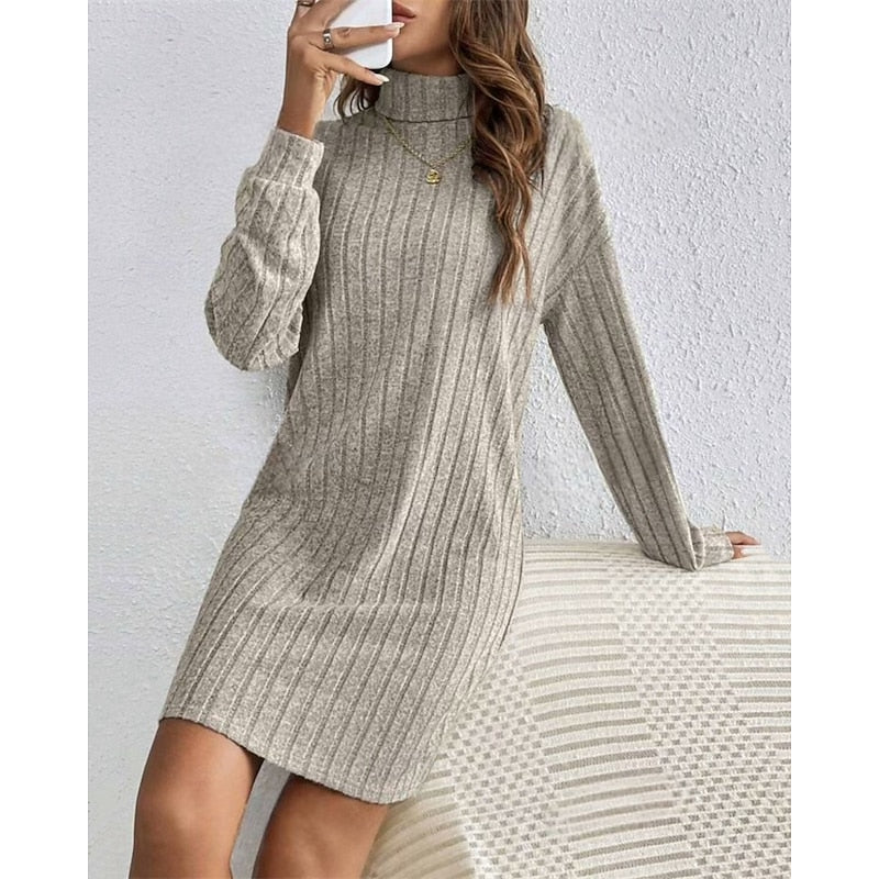 Prążkowany Roll-Neck sukienka