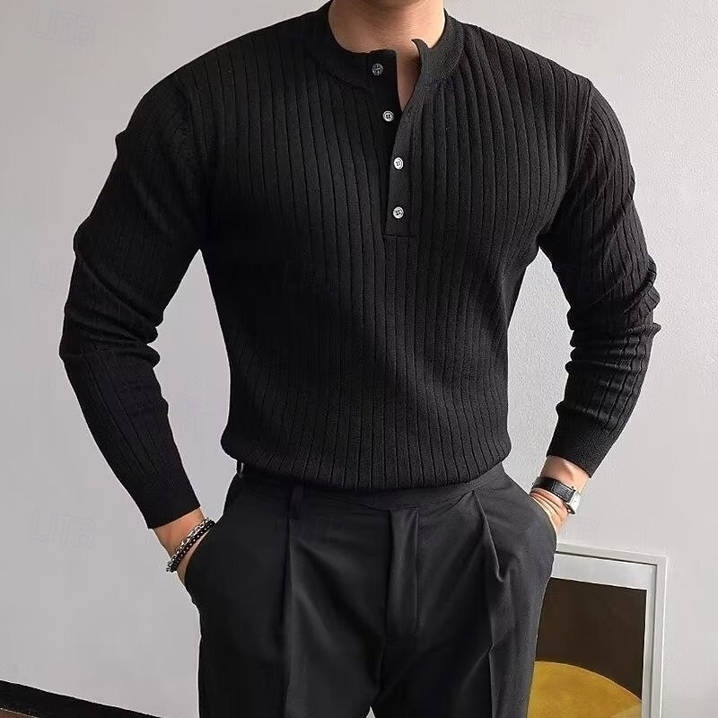 Prążkowany Henley sweter