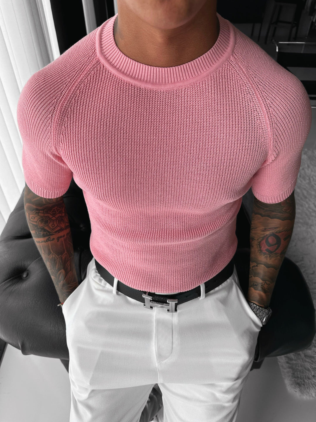 T-shirt Slim Fit - Pudrowy