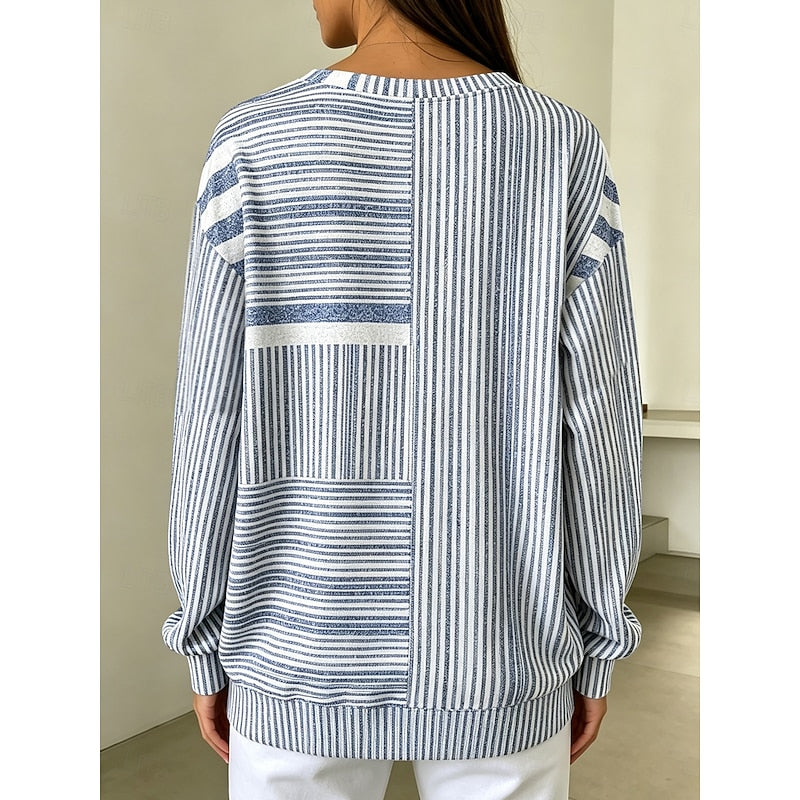 W paski Colorblock bluza z okrągłym dekoltem