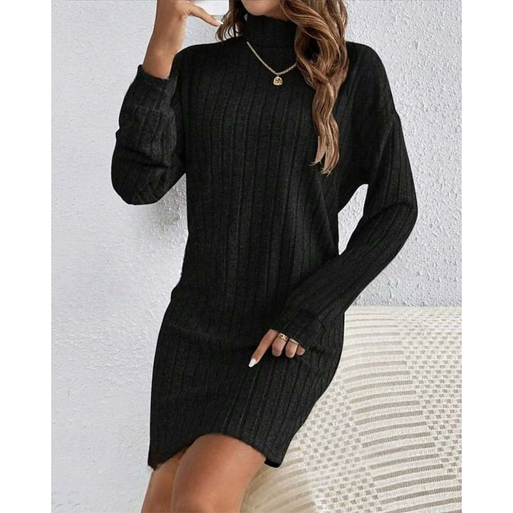 Prążkowany Roll-Neck sukienka