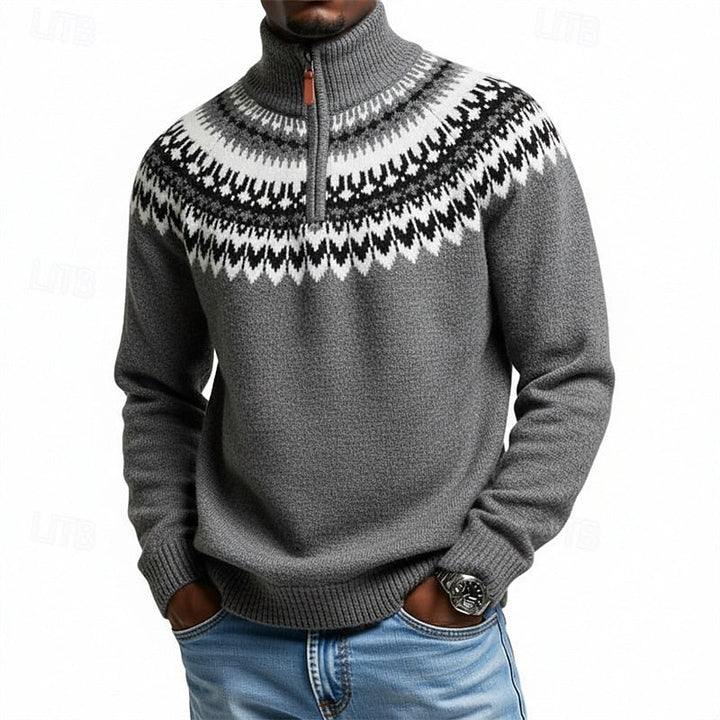Wzorzysty zamek 1/4 sweter