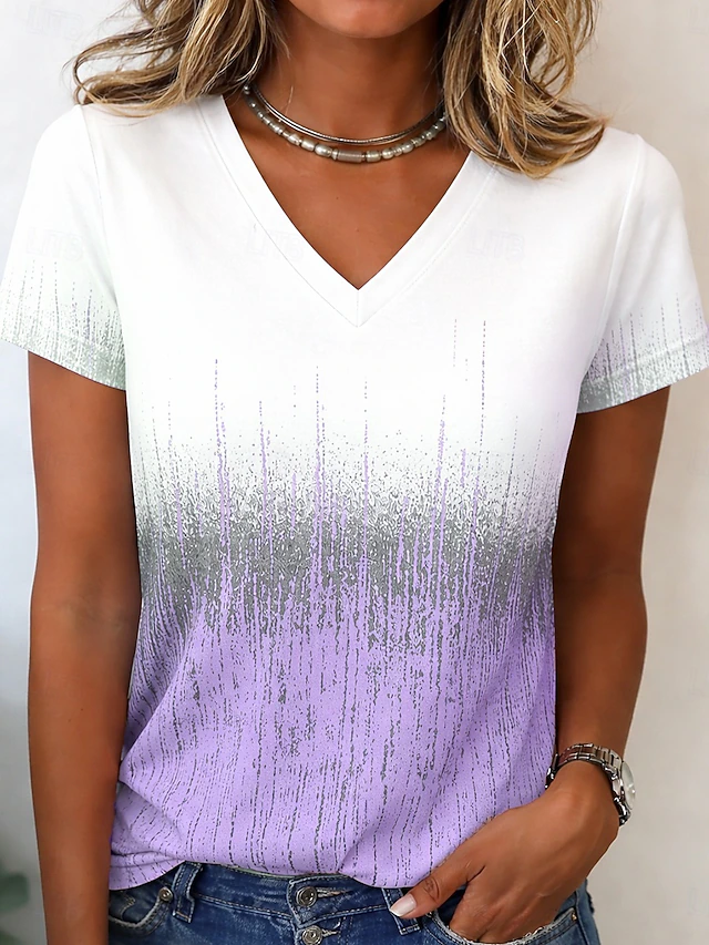 Ombre dekolt V T-shirt