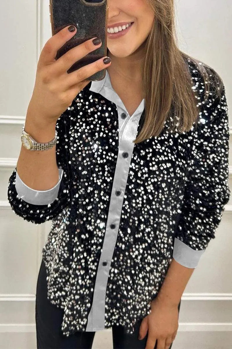 Elegancki Shimmer z kołnierzem koszula